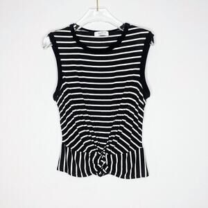 Bailey 44 Black White Sleeveless Striped Top Twist Front Ribbed Size M